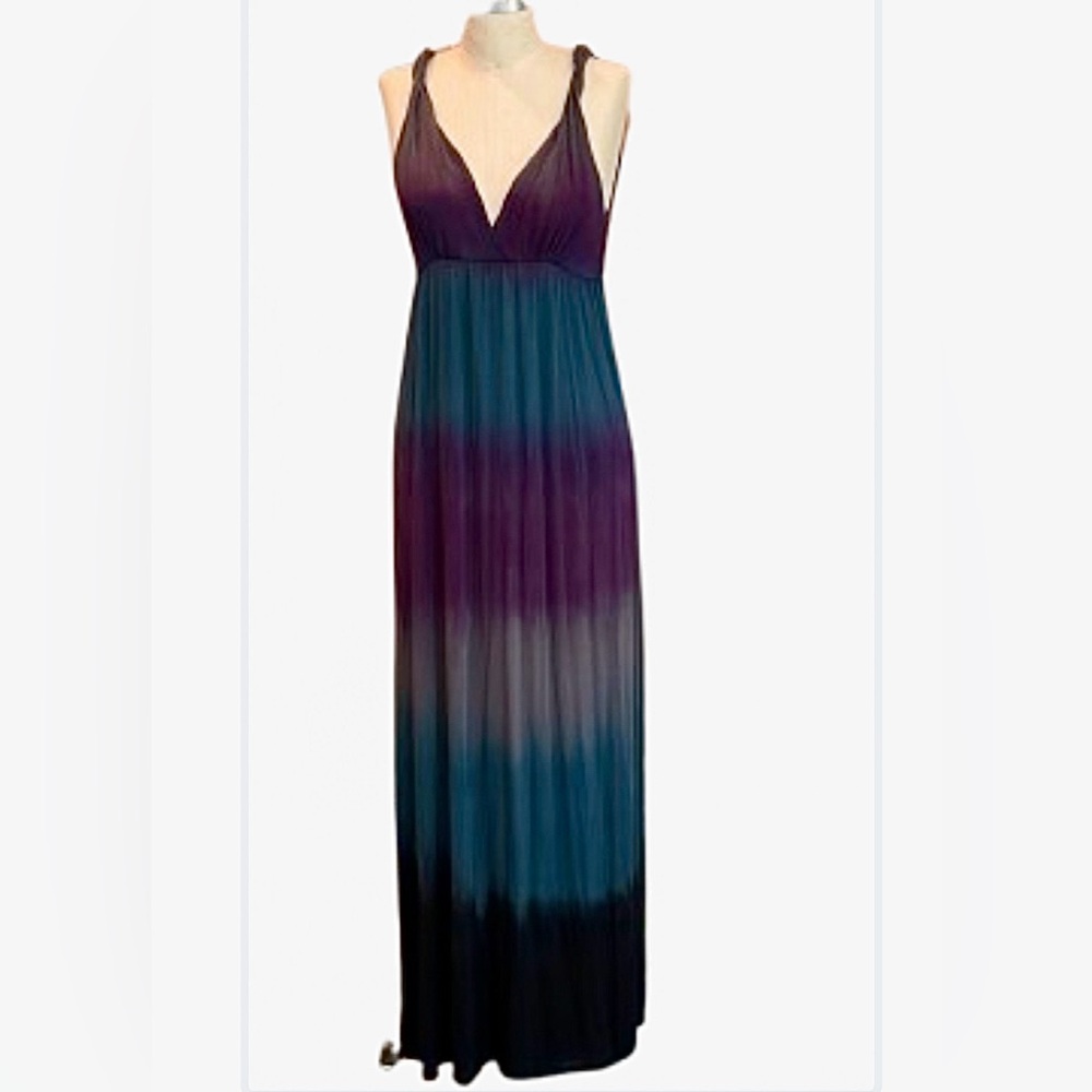 One Clothing purple teal gray ombre dip dye maxi dress with twisted straps